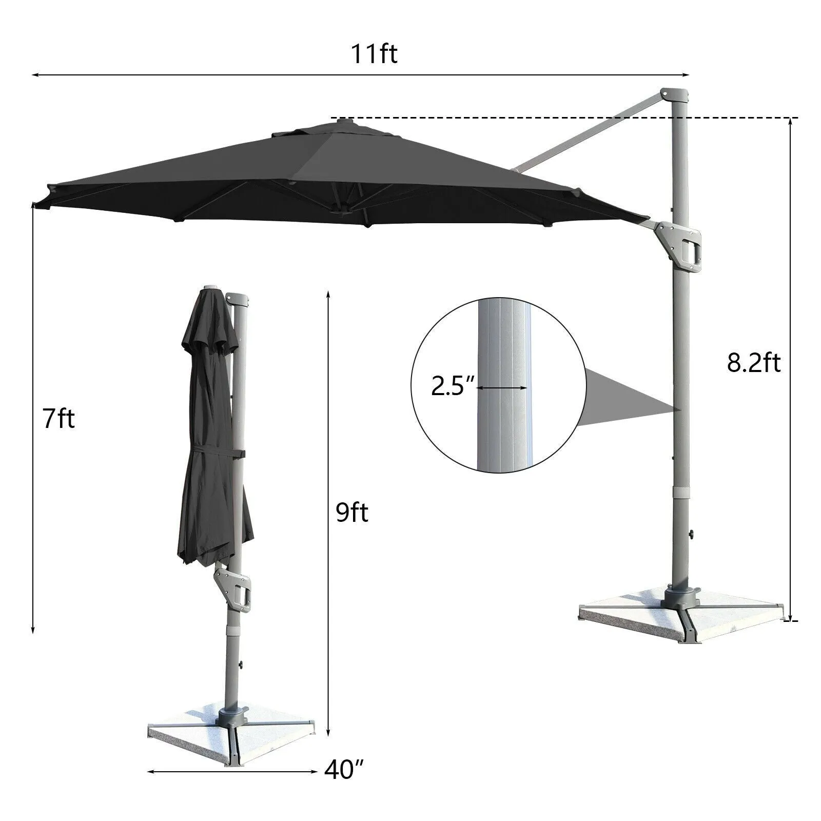 11ft Patio Offset Umbrella - Gray