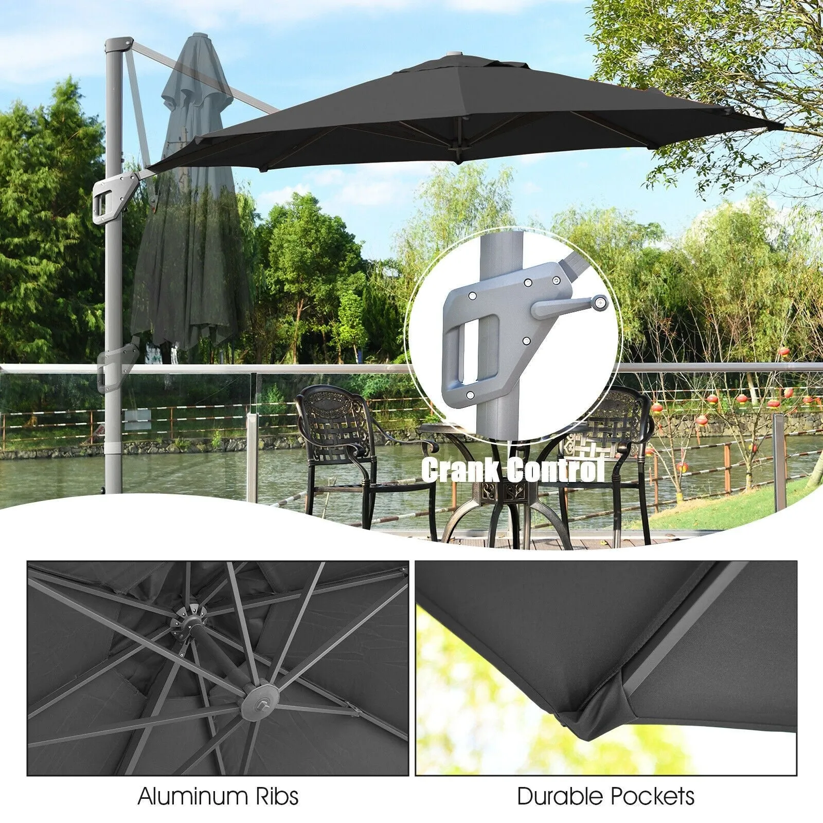 11ft Patio Offset Umbrella - Gray