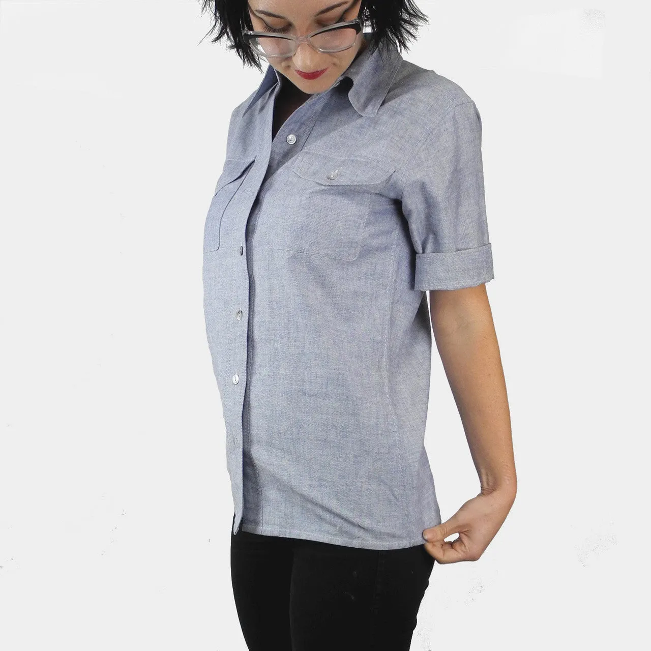 1950's Women's Chambray Short Sleeve Utility Work Shirt