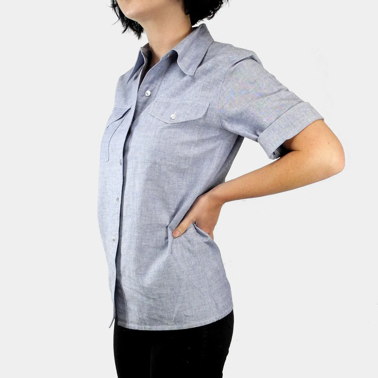 1950's Women's Chambray Short Sleeve Utility Work Shirt