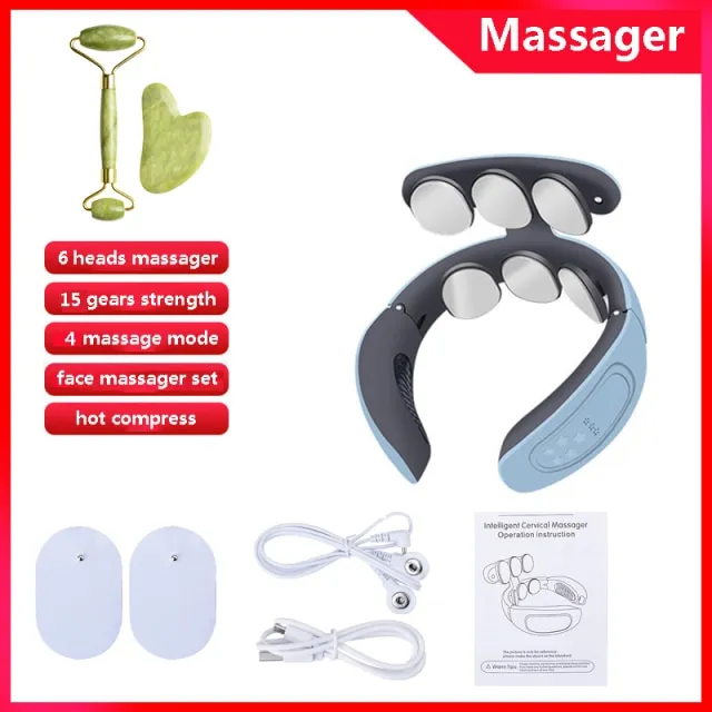 6 Heads Neck Massager Shoulder Cervical Massager Multifunctional Electric Hot Compress Pulse Neck Protector Rechargeable Massage