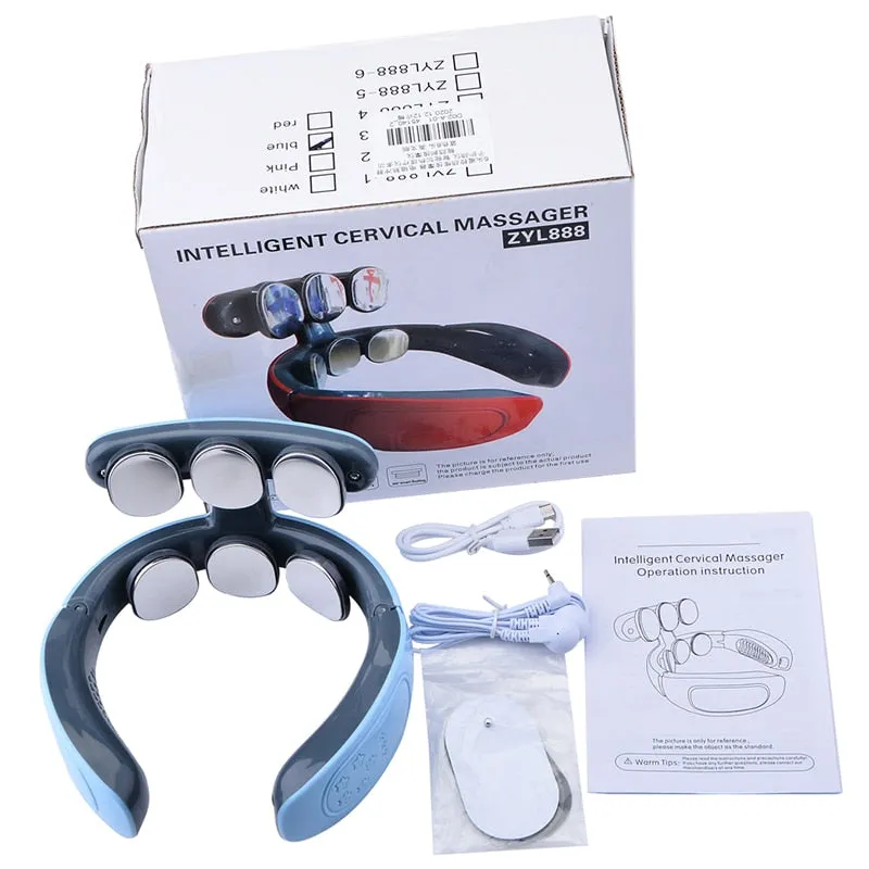 6 Heads Neck Massager Shoulder Cervical Massager Multifunctional Electric Hot Compress Pulse Neck Protector Rechargeable Massage