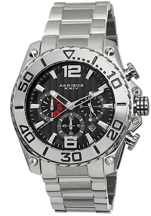 Akribos XxivConqueror Chronograph Black DialStainless Steel Men's Watch AK639SS