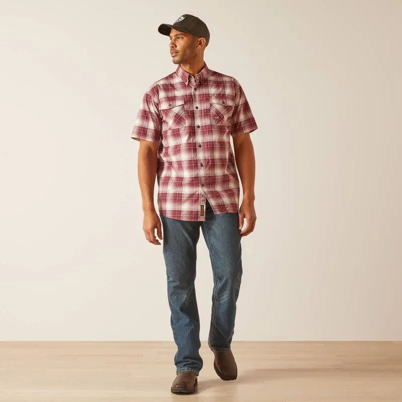 Ariat Men’s Rebar Made Tough Roan Rouge Plaid DuraStretch Button Short Sleeve Work Shirt 10048892