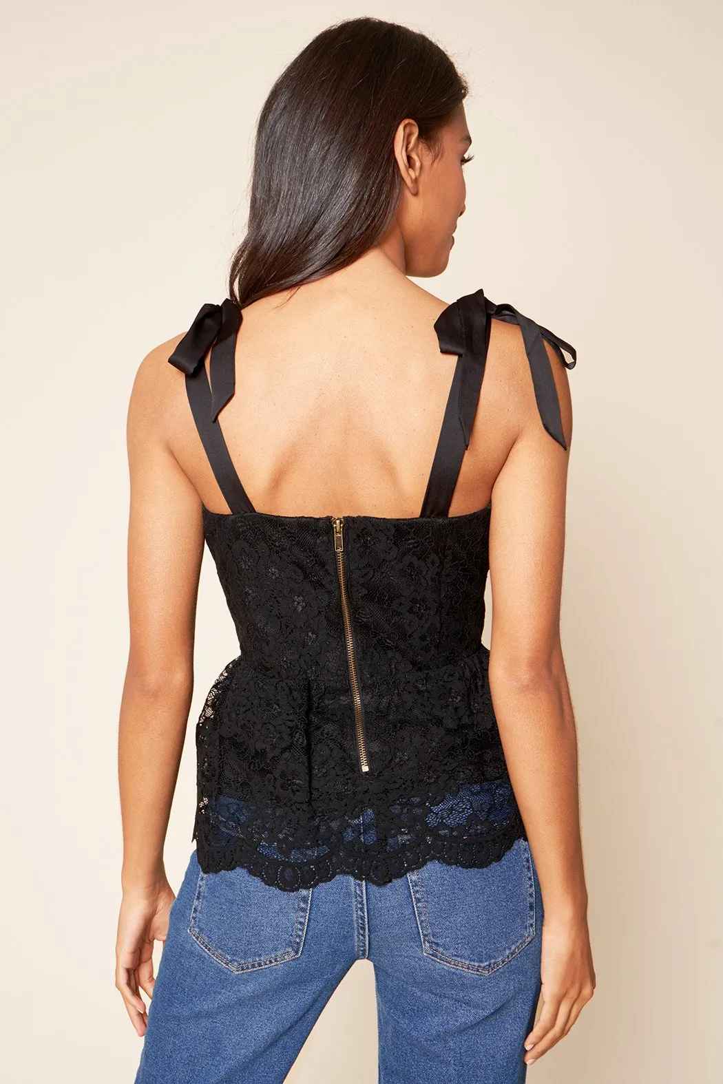 Arlene Tie Shoulder Lace Peplum Top