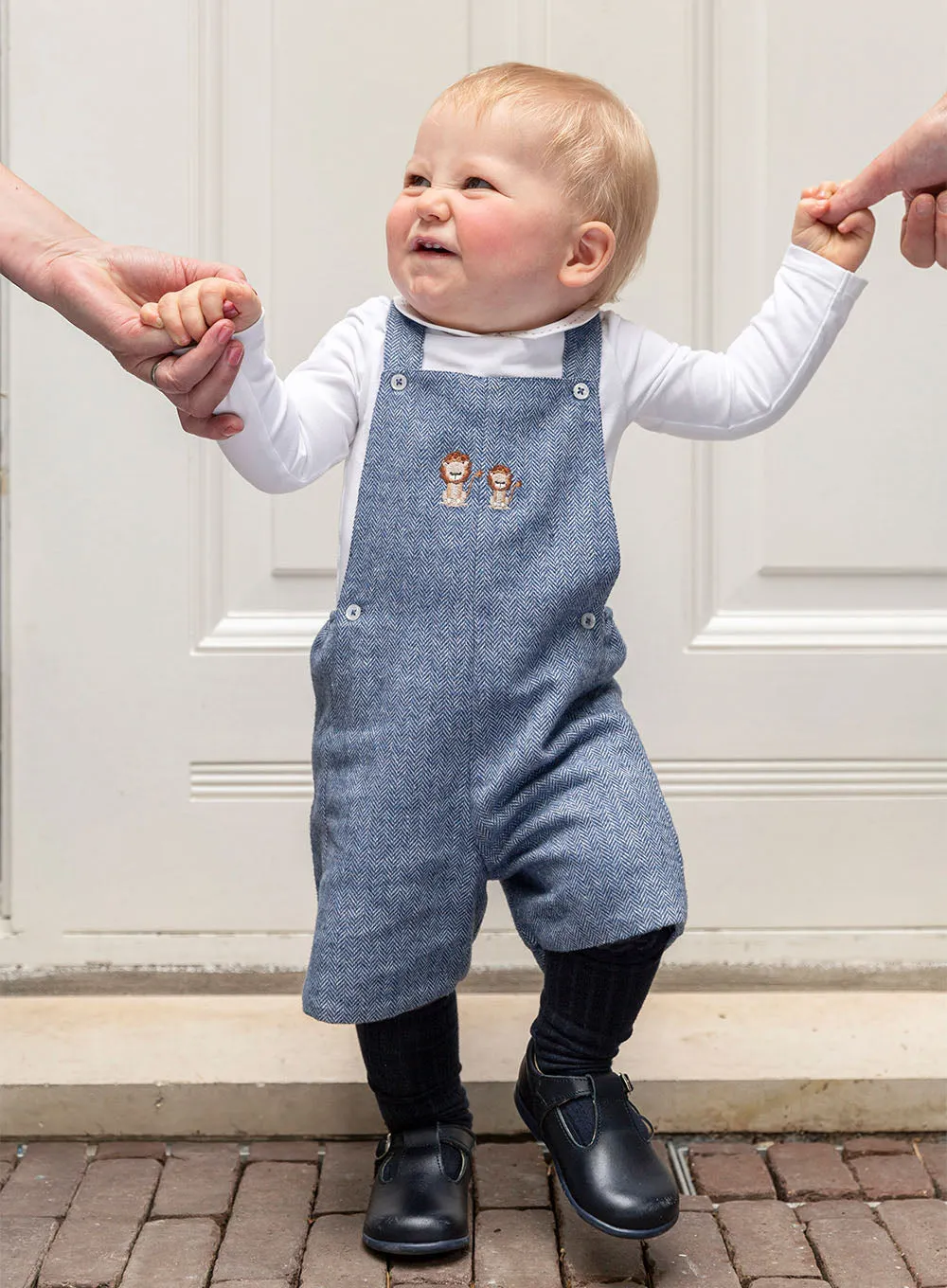 Baby Alfie Bib Shorts in Blue Herringbone