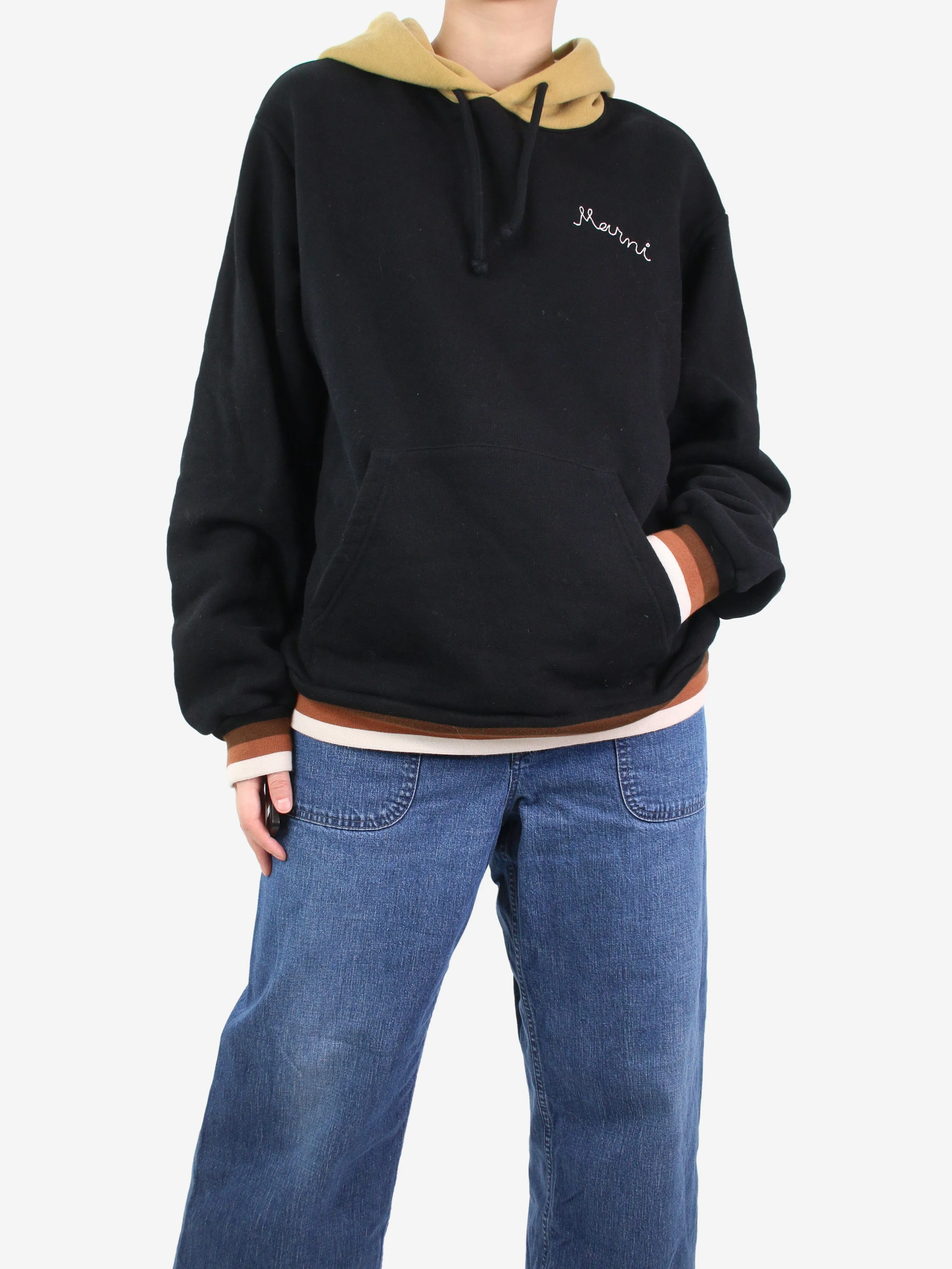 Black and khaki colour block hoodie - size UK 16