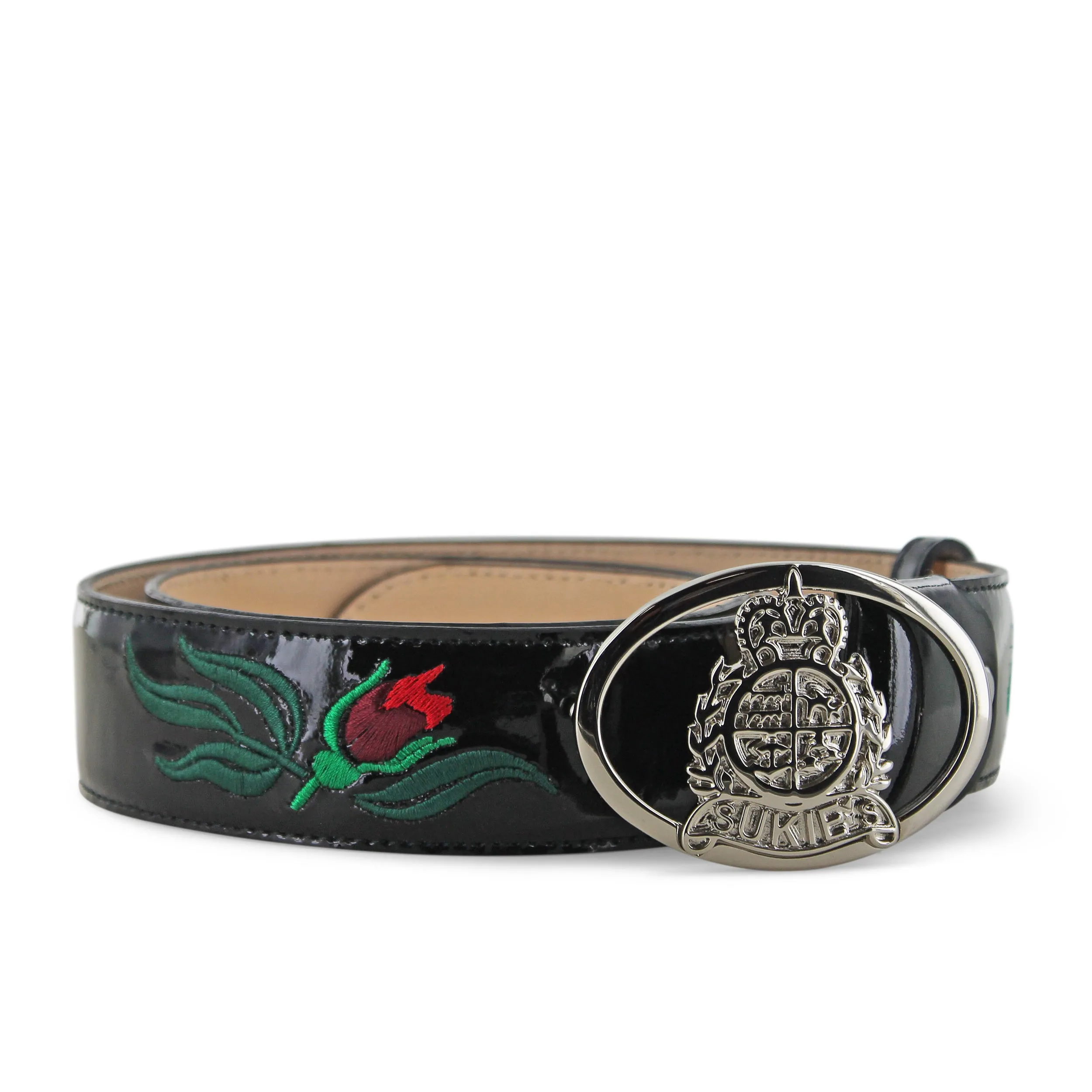 Black Patent Rose Leather Belt