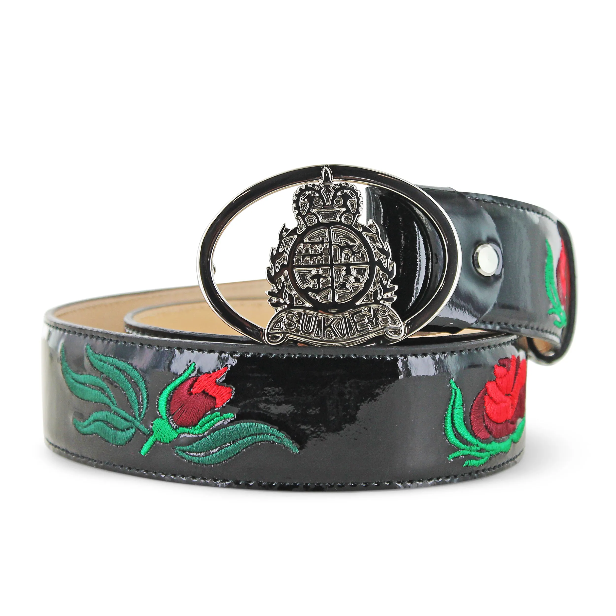 Black Patent Rose Leather Belt