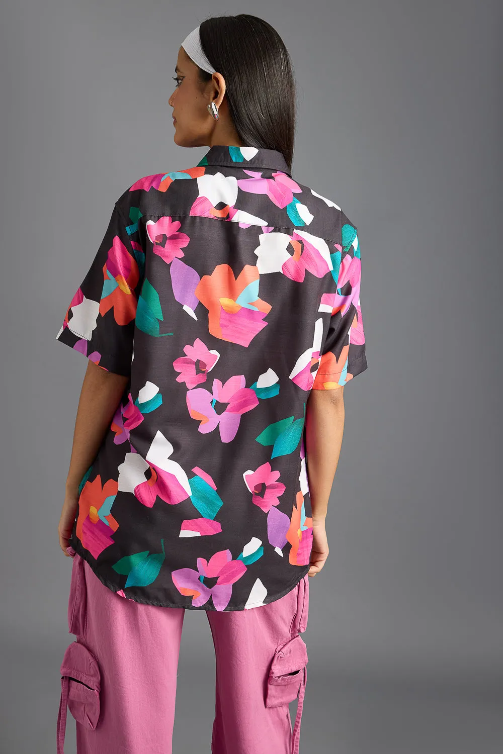 Black Pink Printed Women's Resort Shirt