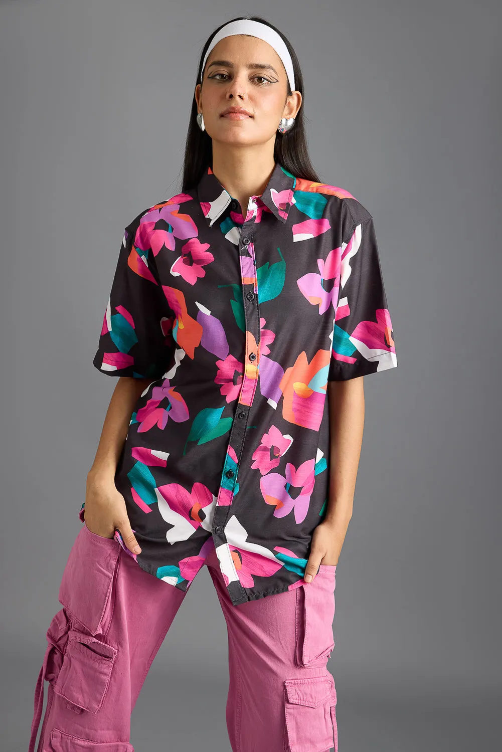 Black Pink Printed Women's Resort Shirt