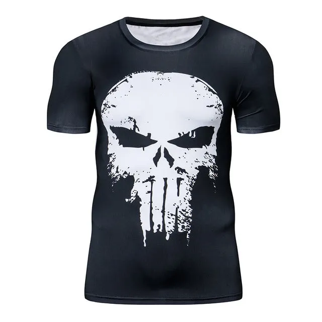 Black PUNISHER Short Sleeve Compression Shirt for Men