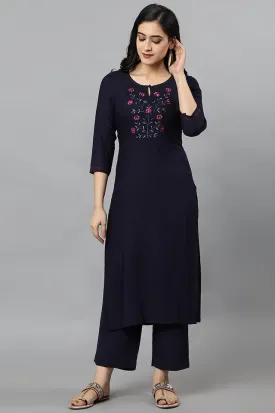 Blue Angoori Embroidered Kurta Pants Set