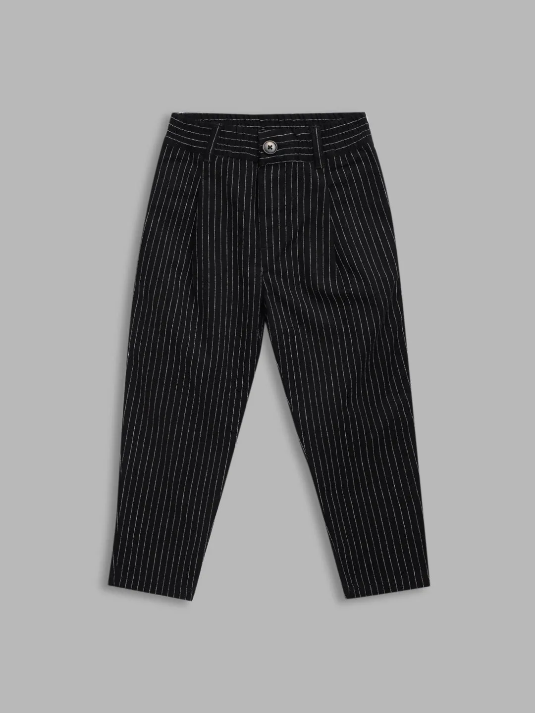 Blue Giraffe Boys Black Striped Regular Fit Trouser