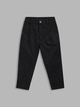 Blue Giraffe Boys Black Striped Regular Fit Trouser