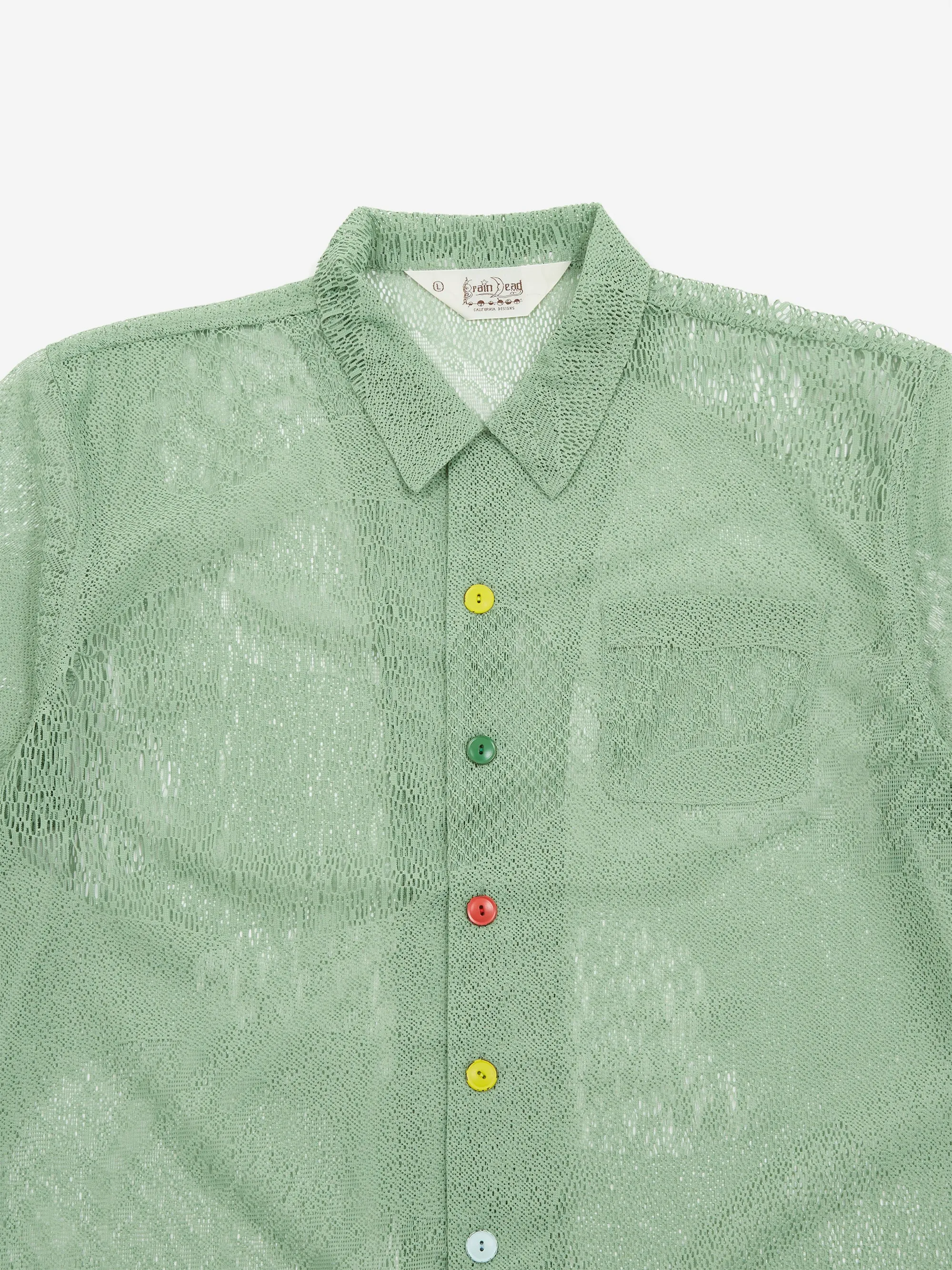 Brain Dead Engineered Mesh Short Sleeve Button Up - Green