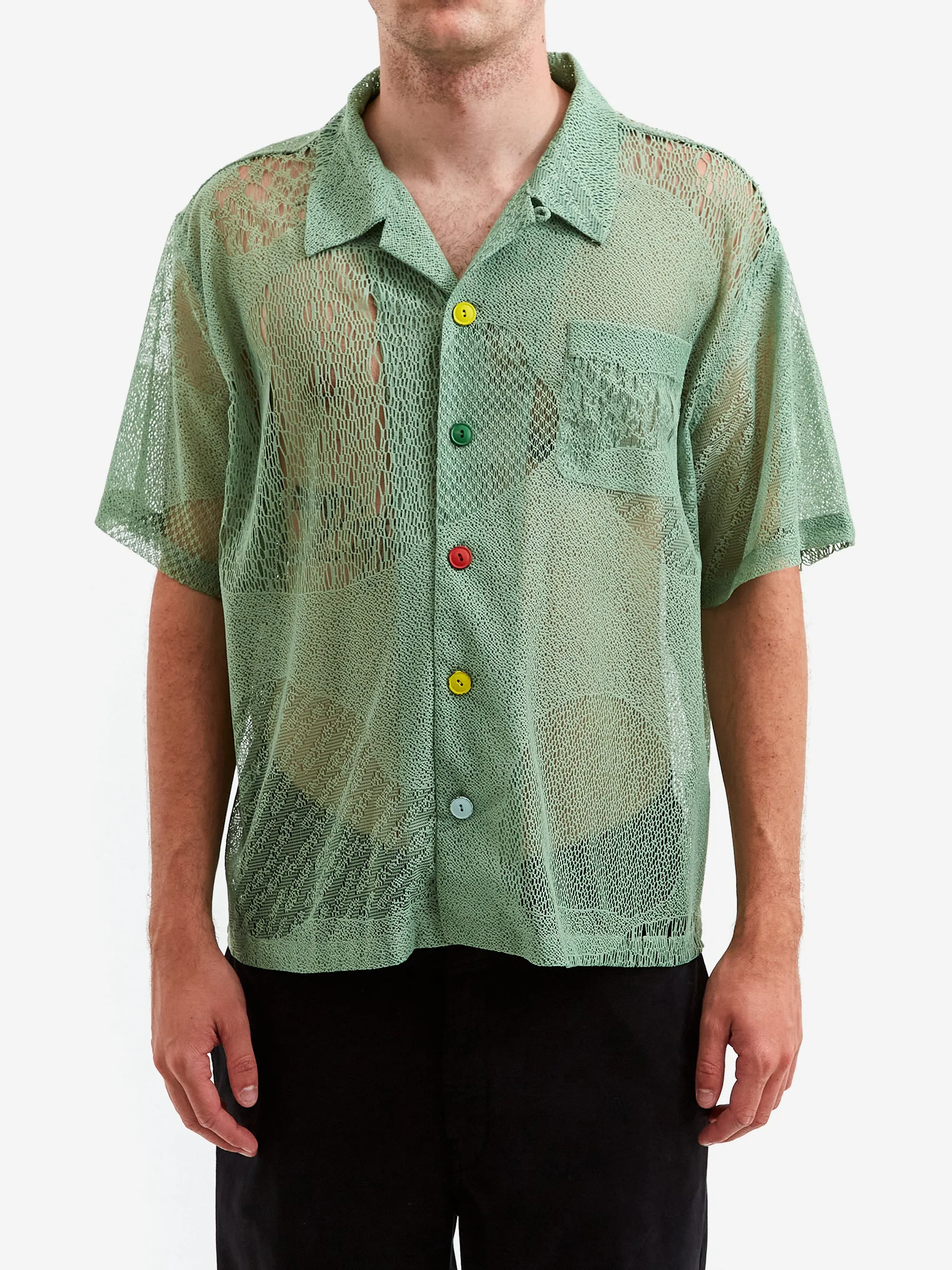 Brain Dead Engineered Mesh Short Sleeve Button Up - Green