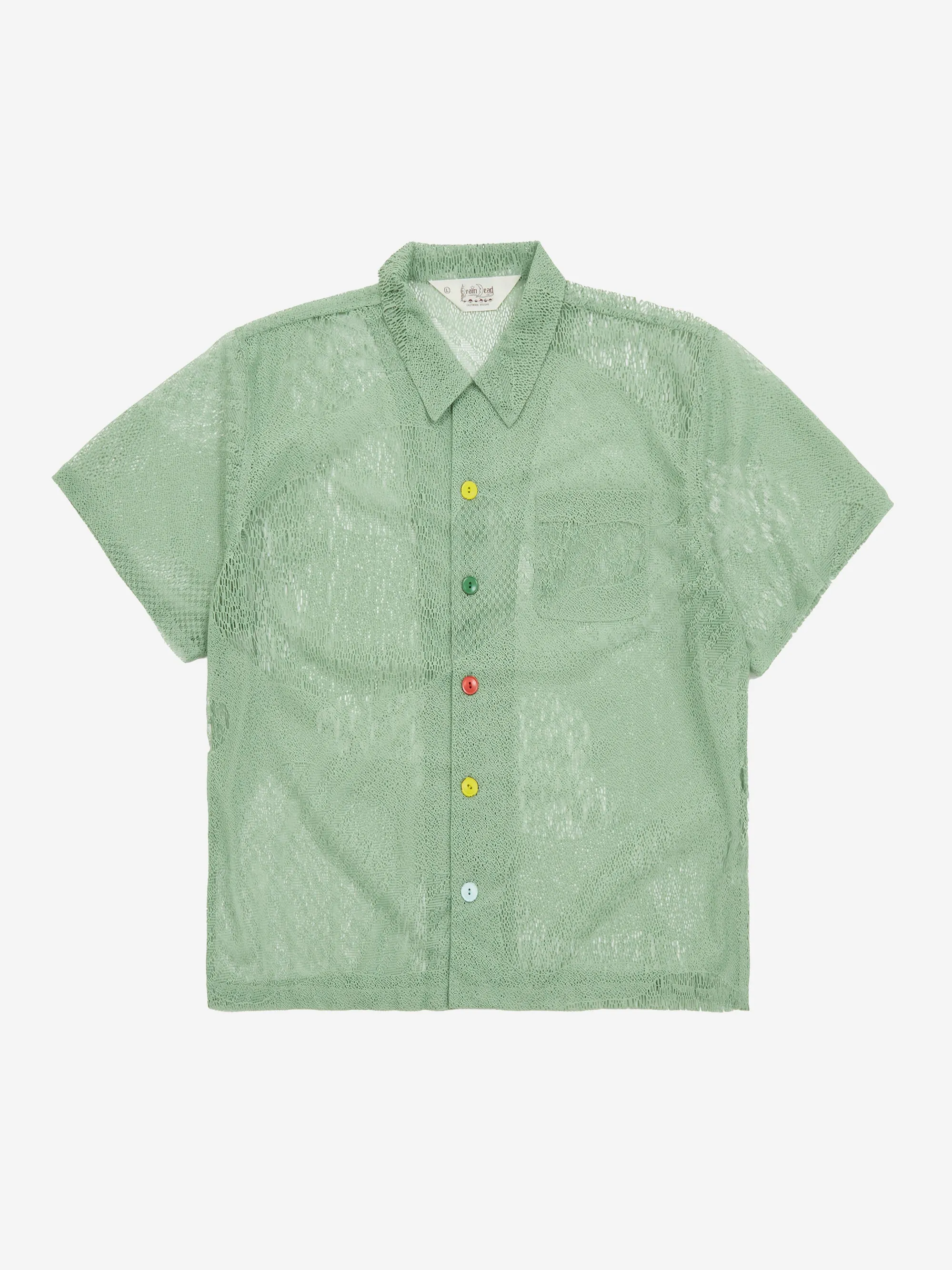 Brain Dead Engineered Mesh Short Sleeve Button Up - Green