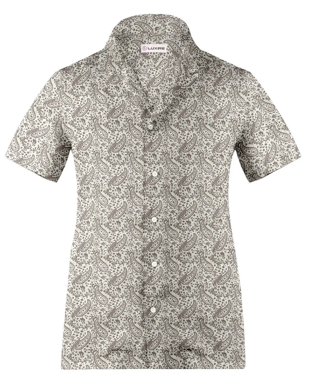 Camp collar PRESET STYLE in Linen: Brown Printed Paisley