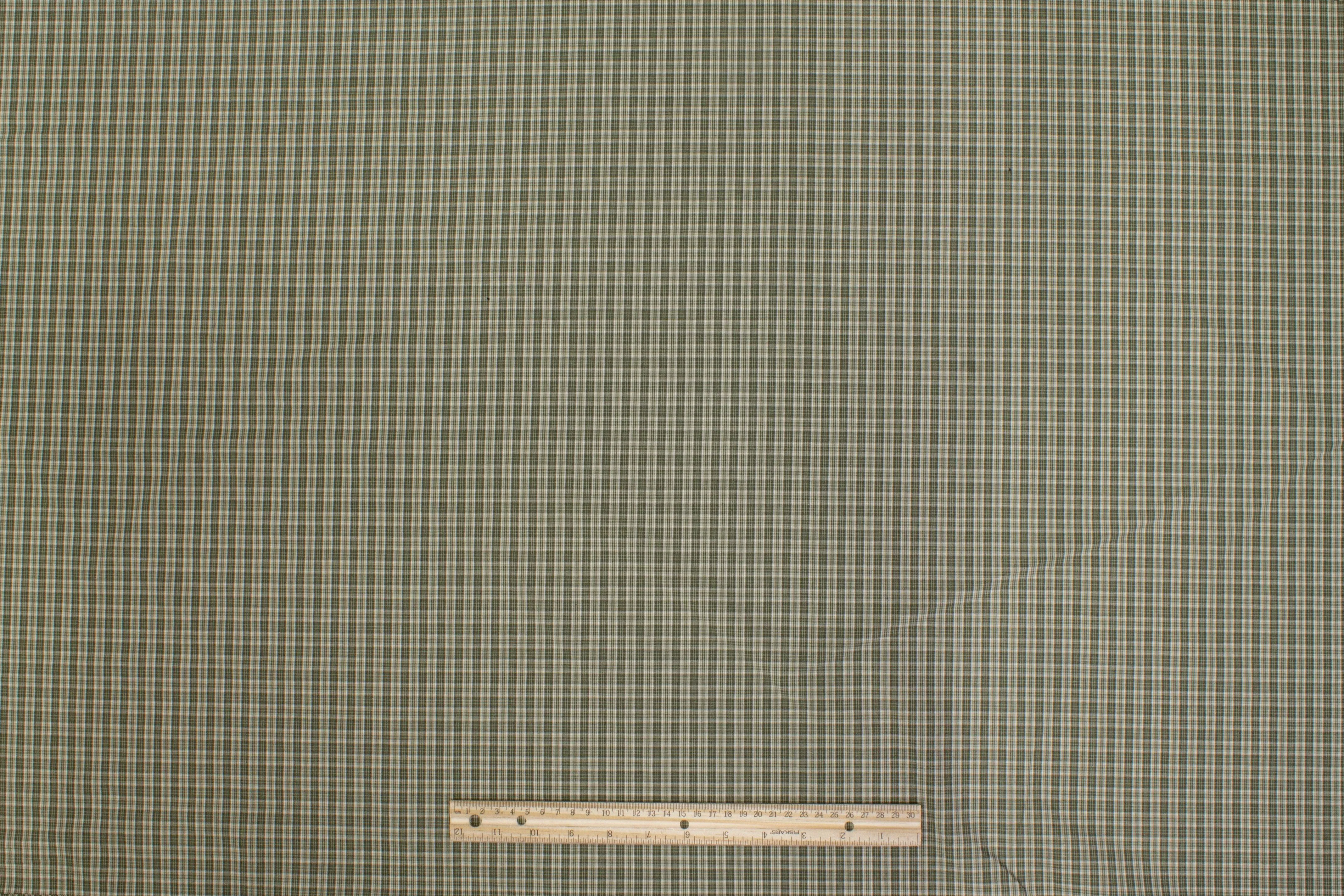 Checked Cotton Shirting - Khaki Green