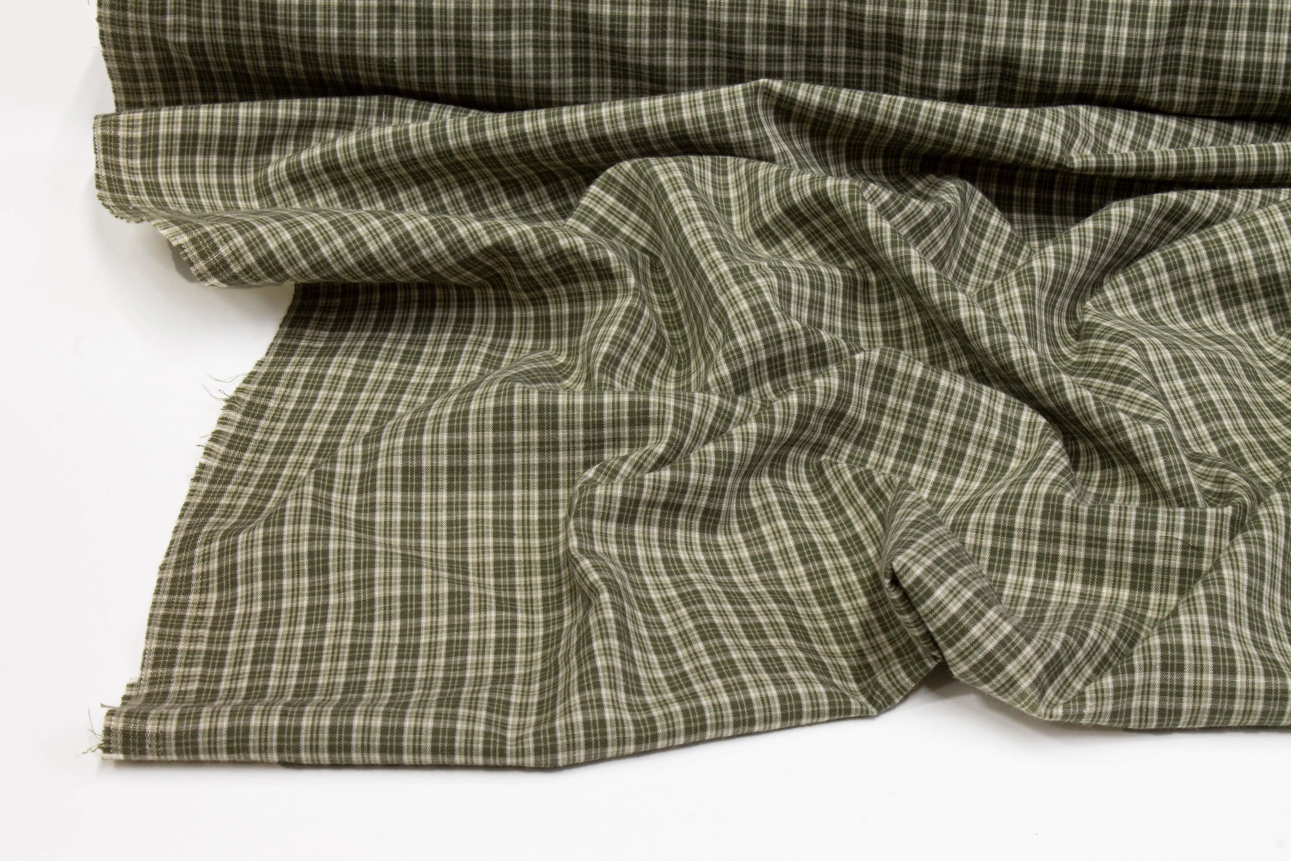 Checked Cotton Shirting - Khaki Green