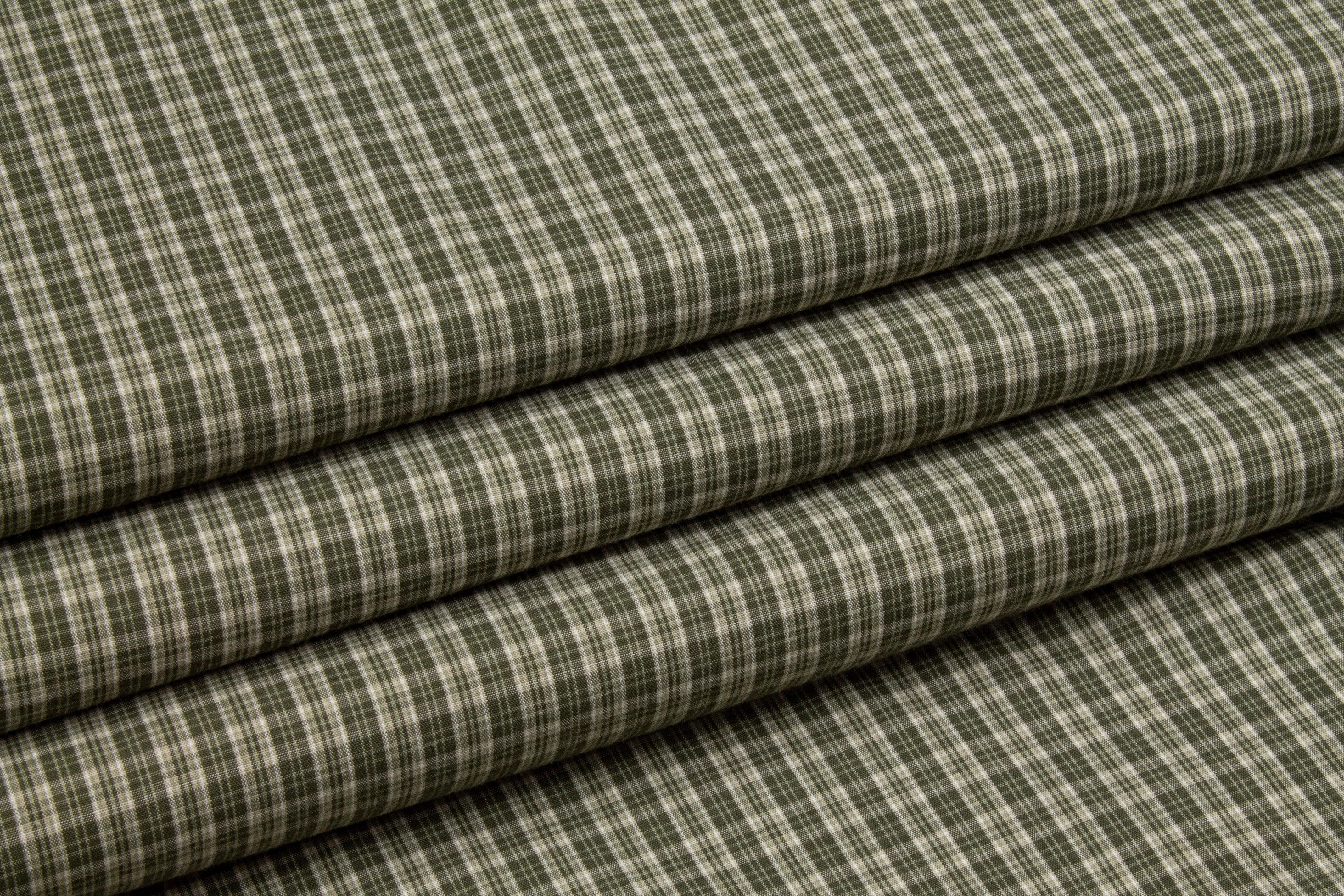 Checked Cotton Shirting - Khaki Green