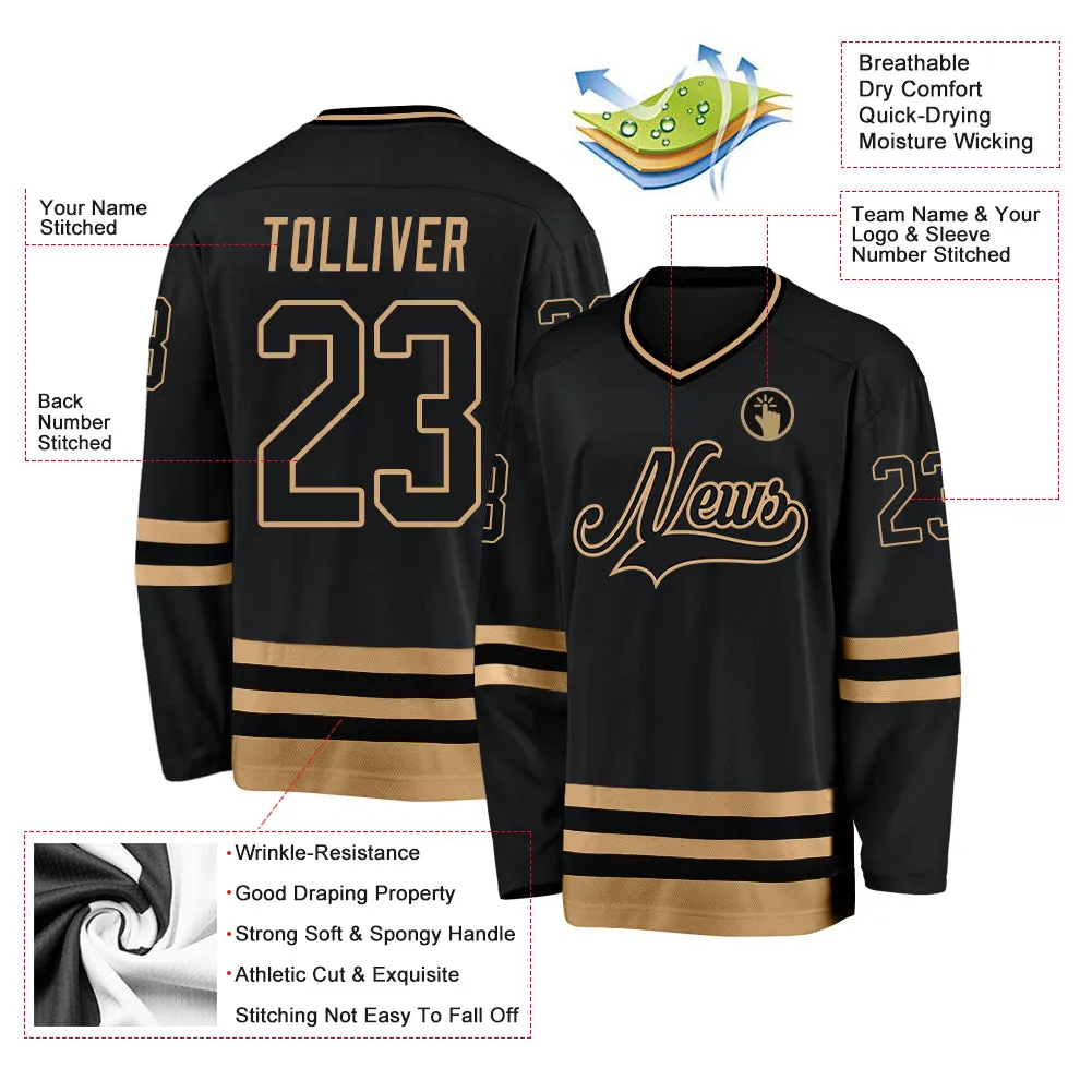 Custom Black Black-Old Gold Hockey Jersey