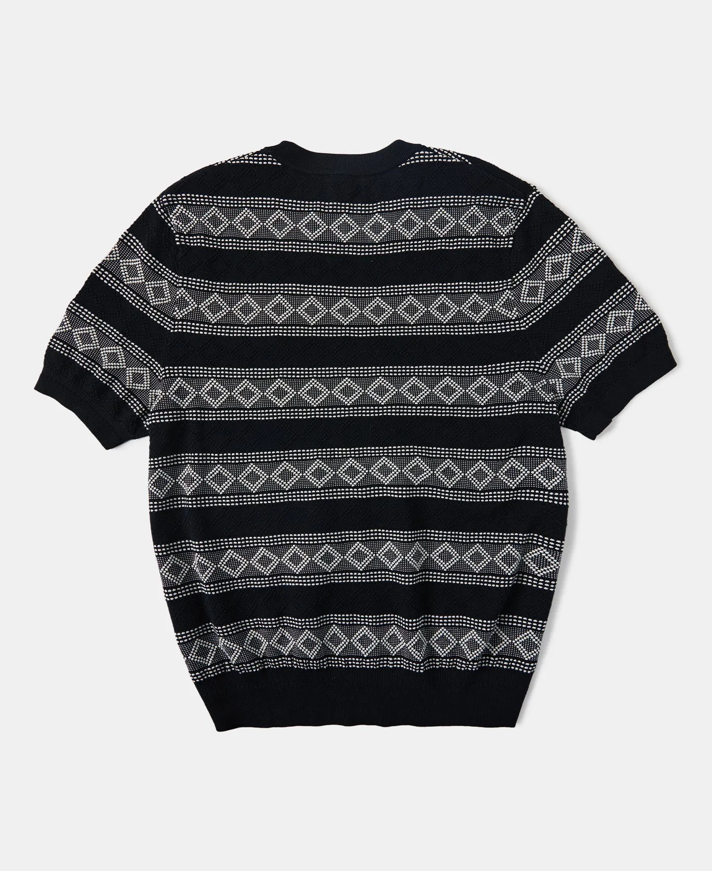 Diamond Pattern Jacquard Crew Neck T-Shirt - White/Black