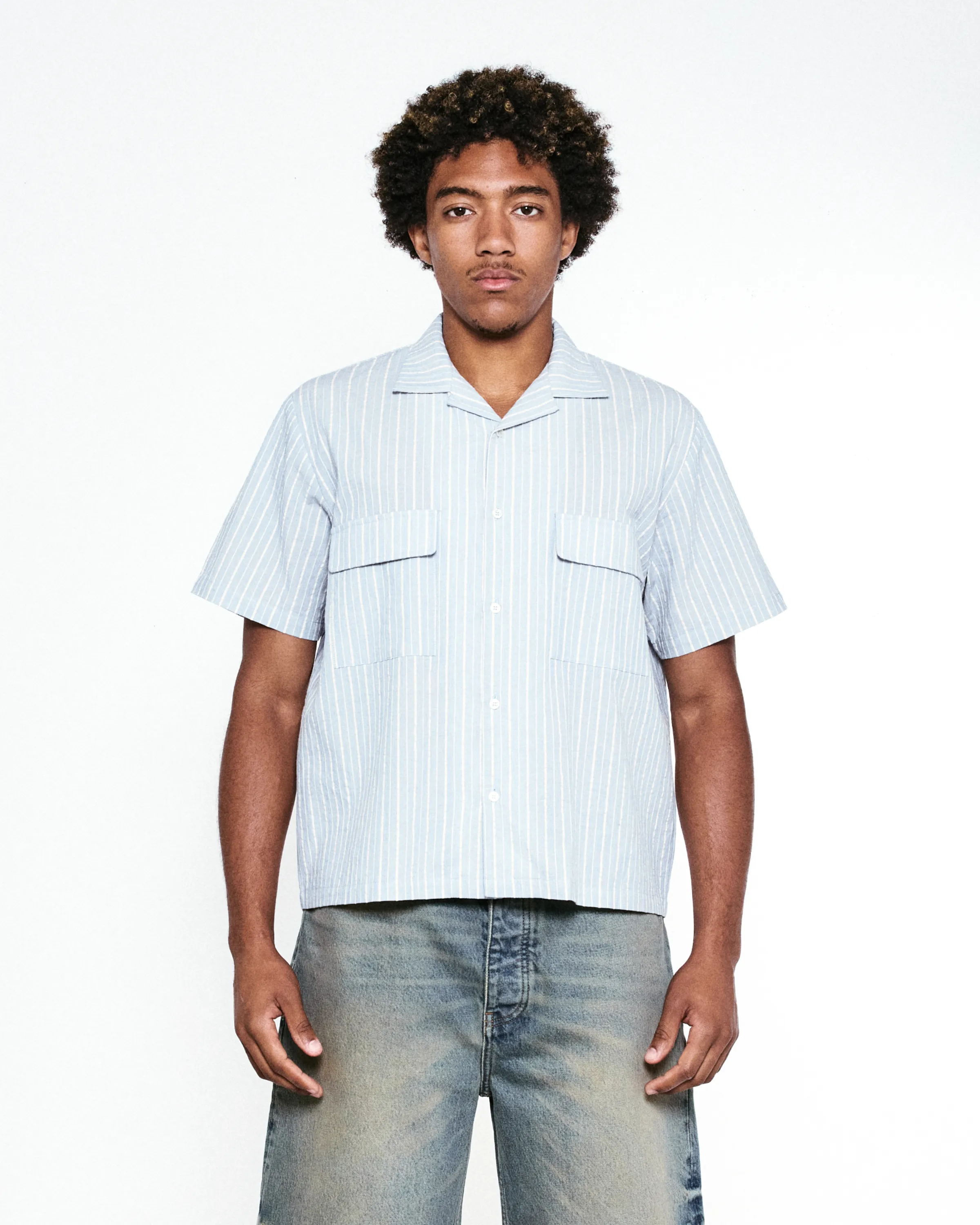 Dobby Stripe Short Sleeve Camp Shirt