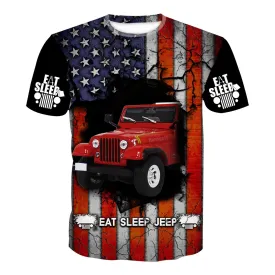 Eat Sleep Jeep CJ - US Flag T-Shirt