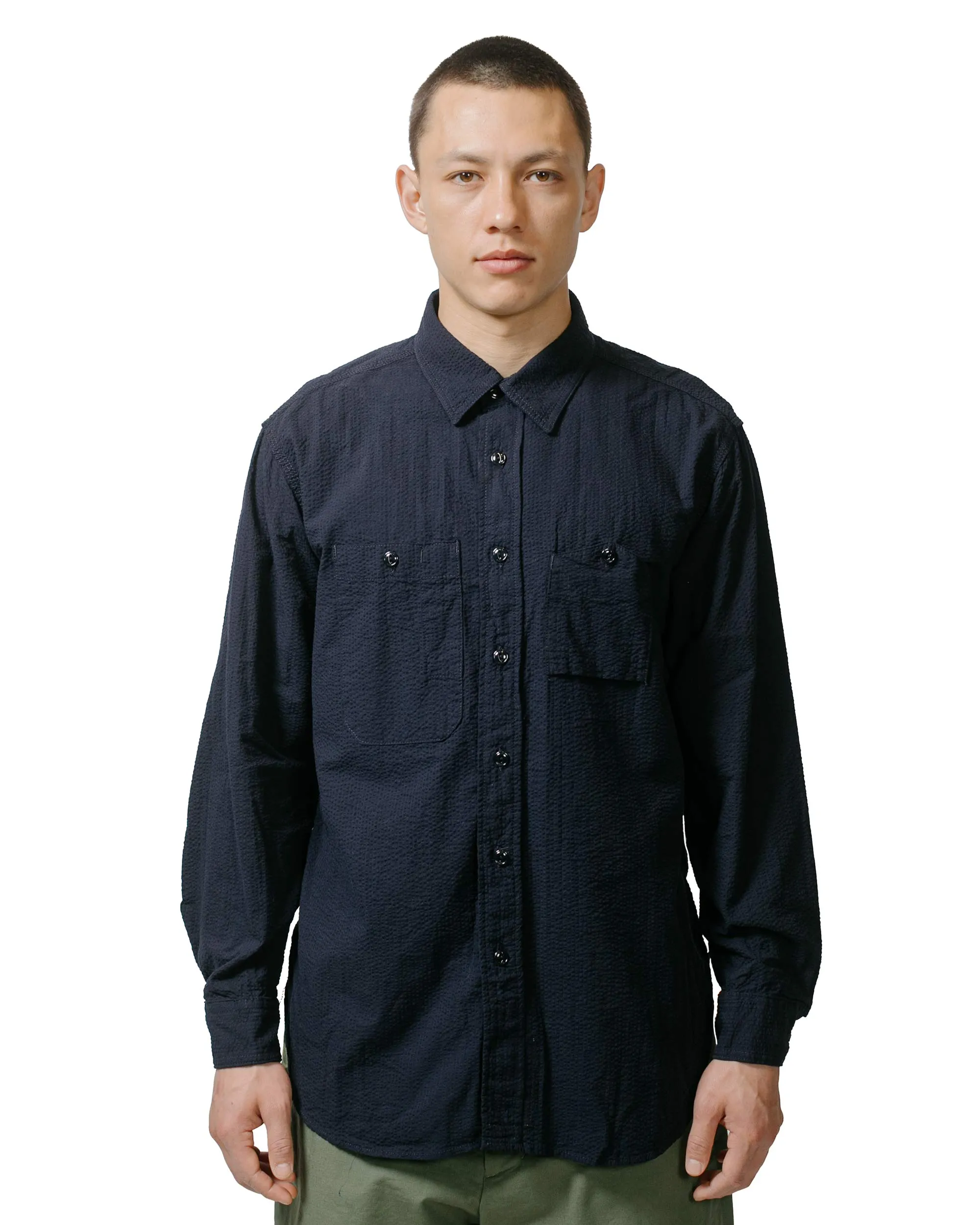 Engineered Garments Work Shirt Dark Navy Tone & Tone Seersucker