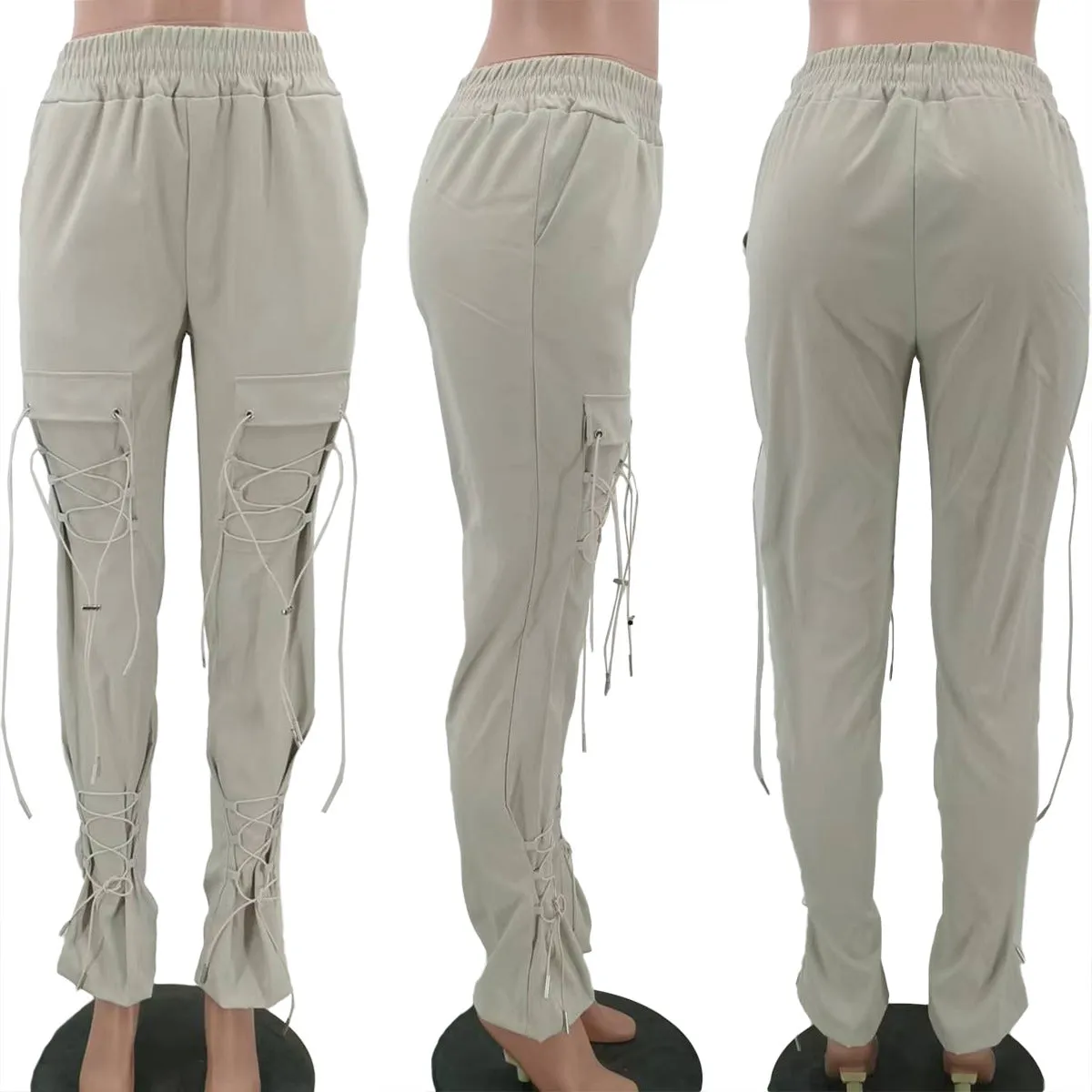 Fashion personality lace up trousers（AY2497)