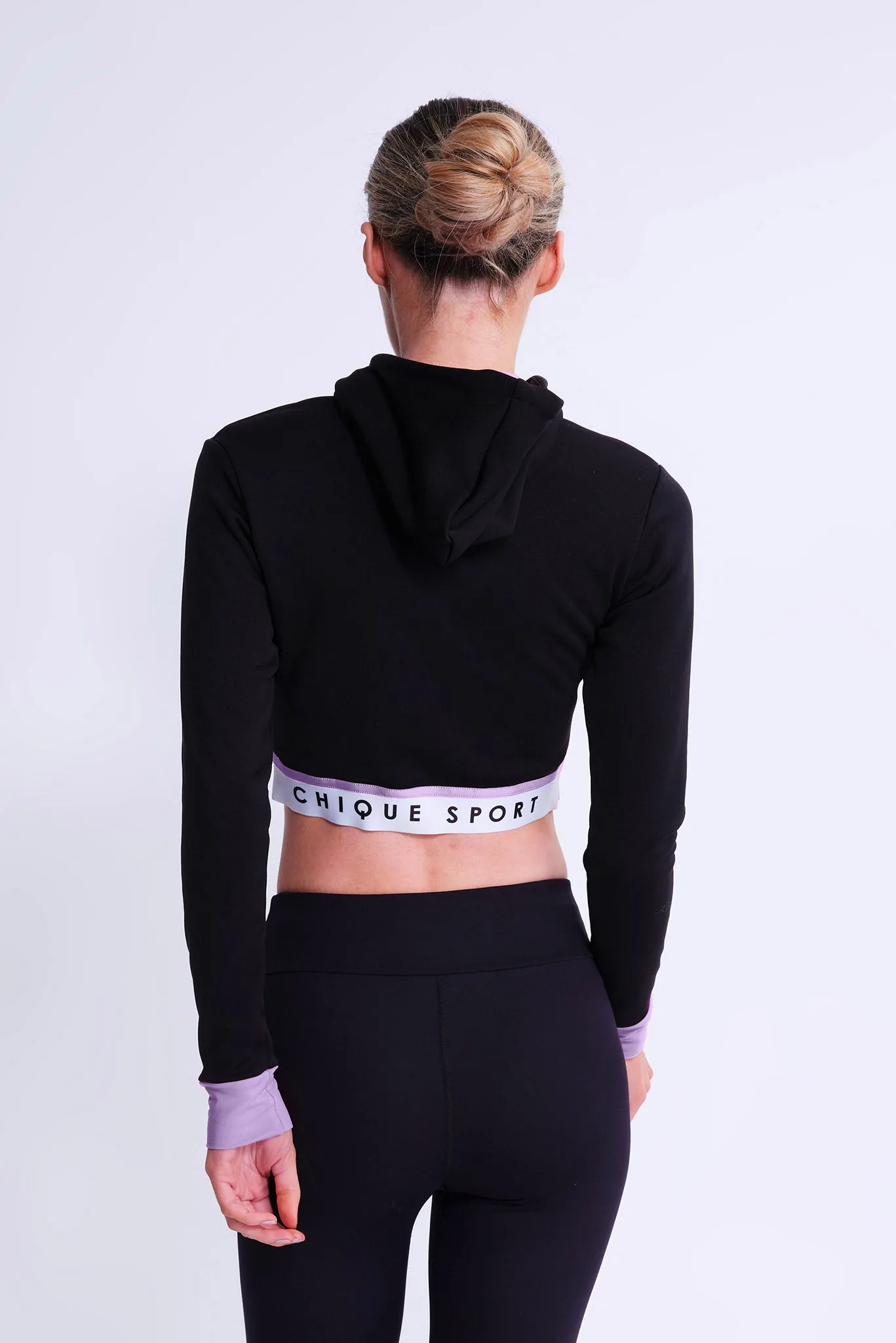 Fearless Crop Hoodie in Black and Amethyst