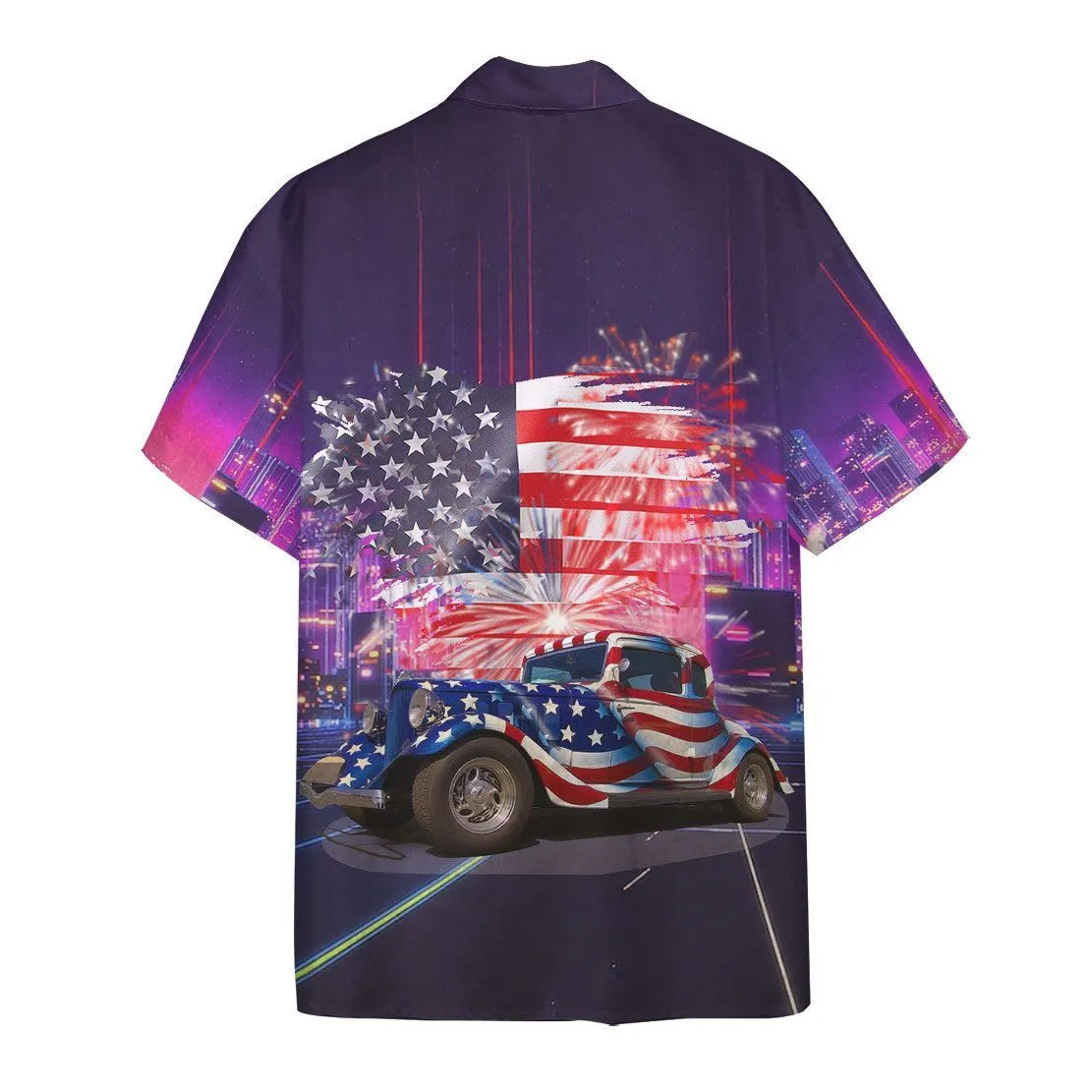 Gearhuman 3D American Flag Hot Rod Hawaii Shirt