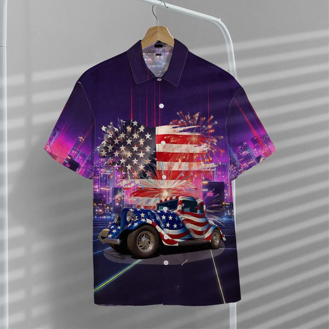 Gearhuman 3D American Flag Hot Rod Hawaii Shirt