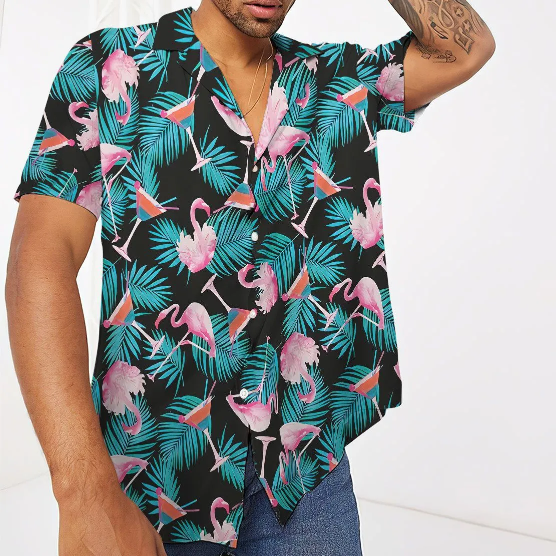 Gearhuman 3D Martini Flamingo Hawaii Shirt