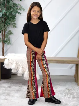 Girls' All the Fun Multi Colored Flare Pants with Leopard