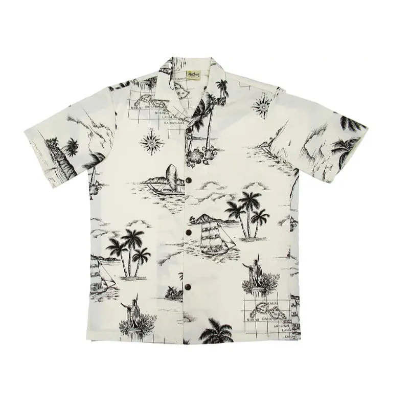 Hawaiian Ocean Map Aloha Shirt | Cream, White