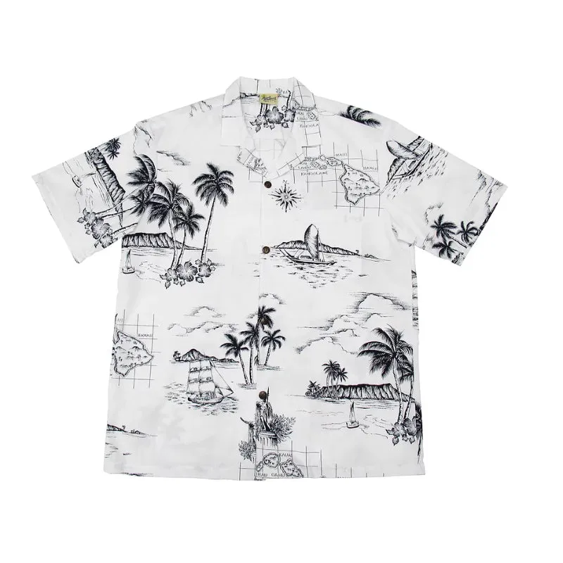 Hawaiian Ocean Map Aloha Shirt | Cream, White