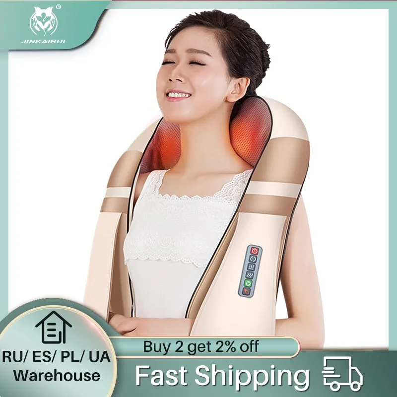 JinKaiRui U Shape Electrical Shiatsu Body Shoulder Neck Massager Back Infrared 4D kneading Massage Car Home Best Gift HealthCare