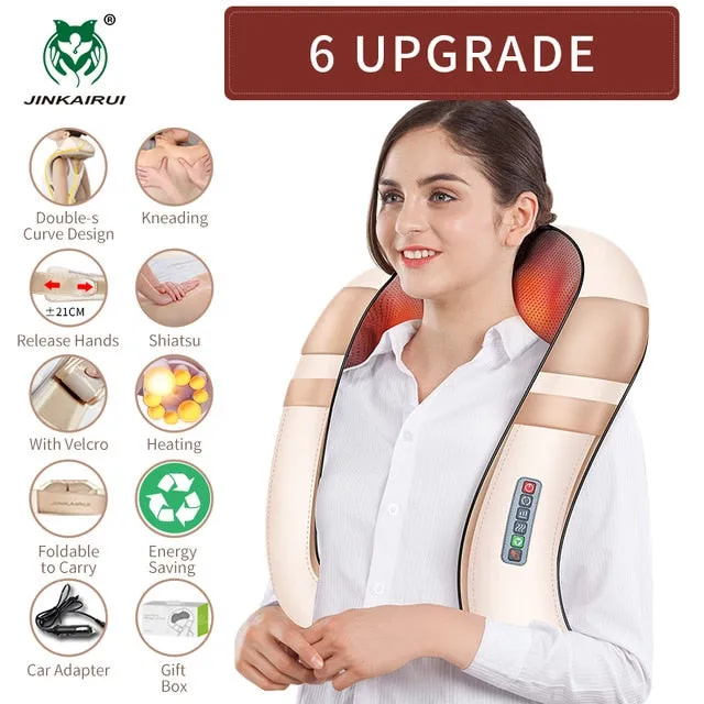 JinKaiRui U Shape Electrical Shiatsu Body Shoulder Neck Massager Back Infrared 4D kneading Massage Car Home Best Gift HealthCare