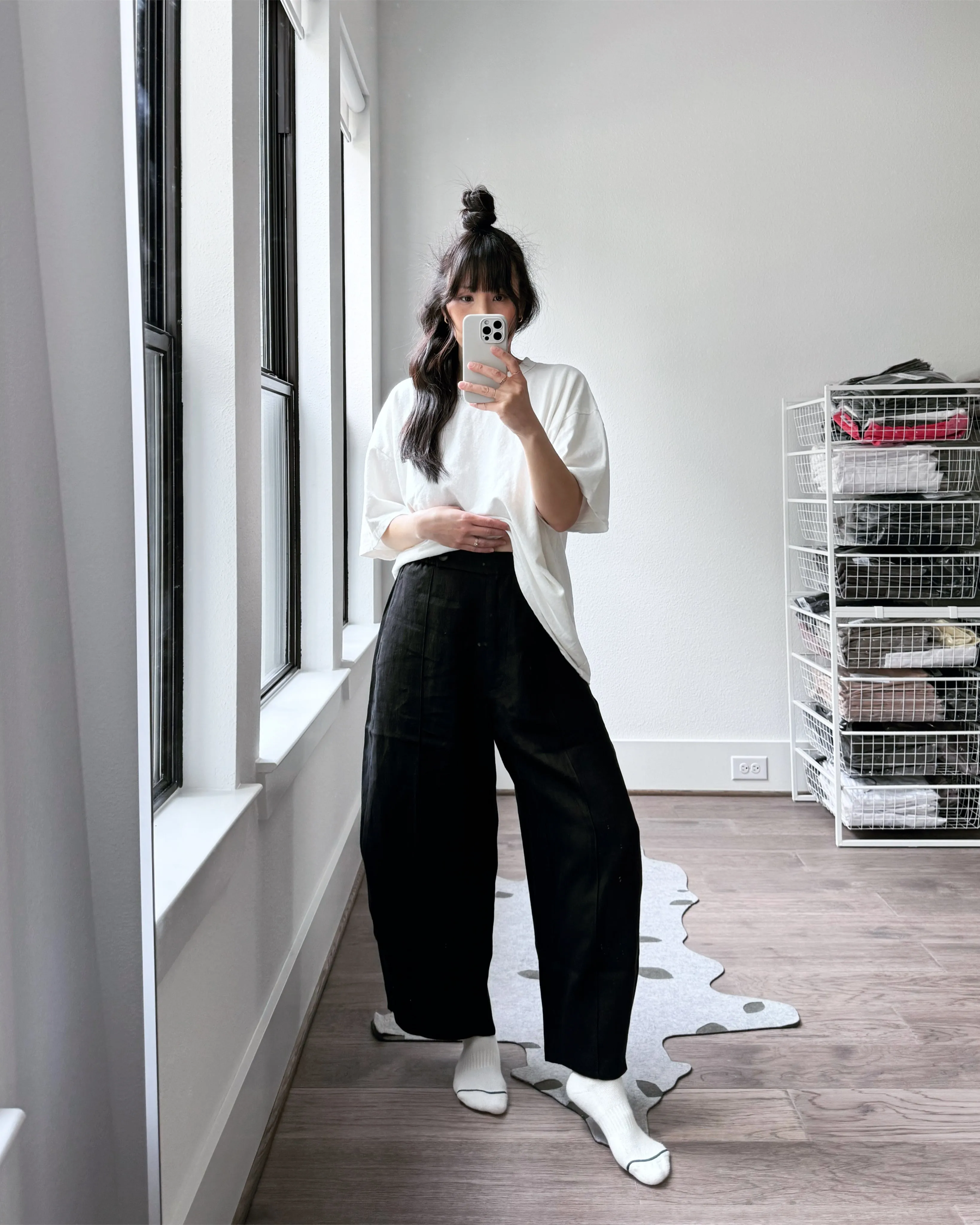 Linen Curved Pants, Black