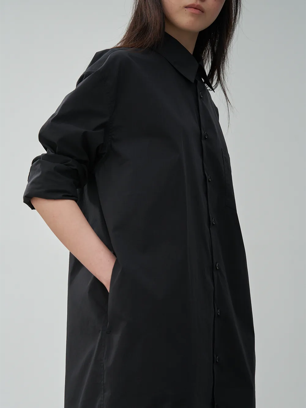 LONG-SLEEVE PETER SHIRT DRESS (BLACK)