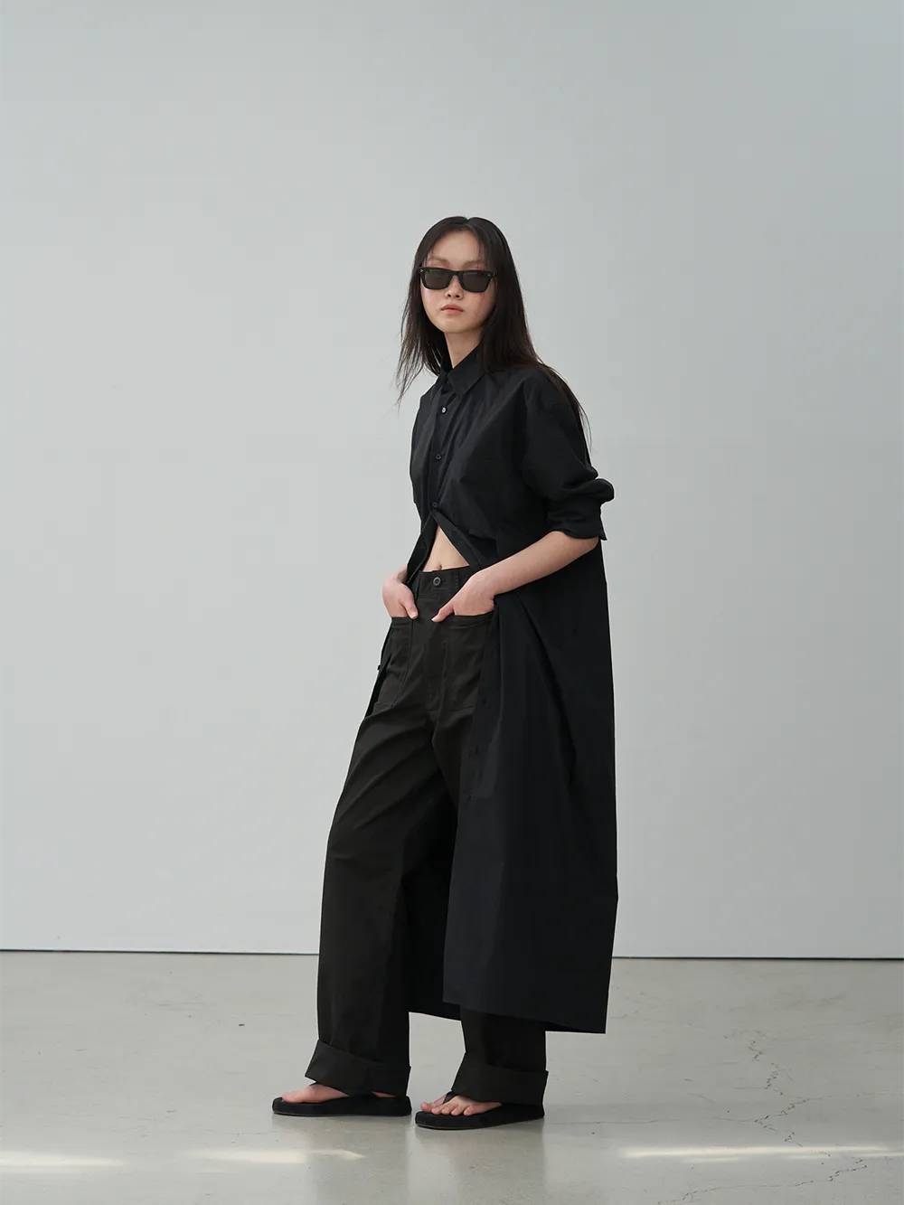 LONG-SLEEVE PETER SHIRT DRESS (BLACK)