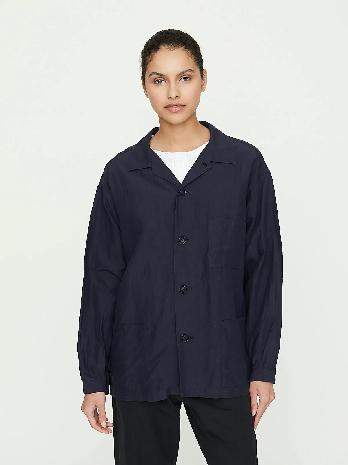 Open Collar Work Shirt in Deep Violet