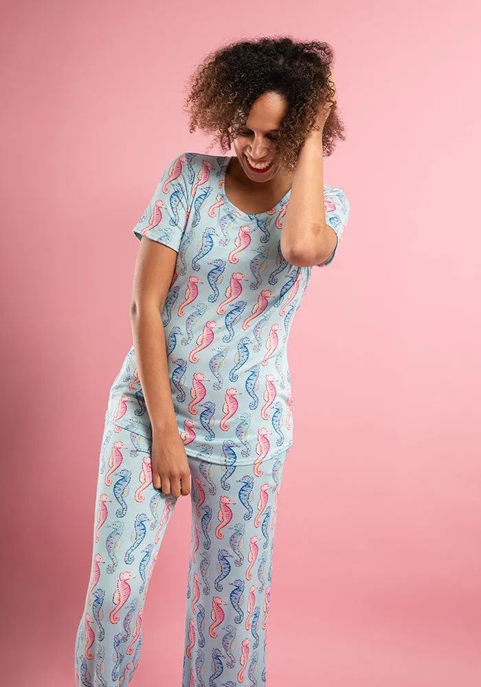 Pearlie Sea Horse Print Pyjama Set