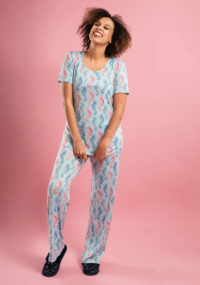 Pearlie Sea Horse Print Pyjama Set