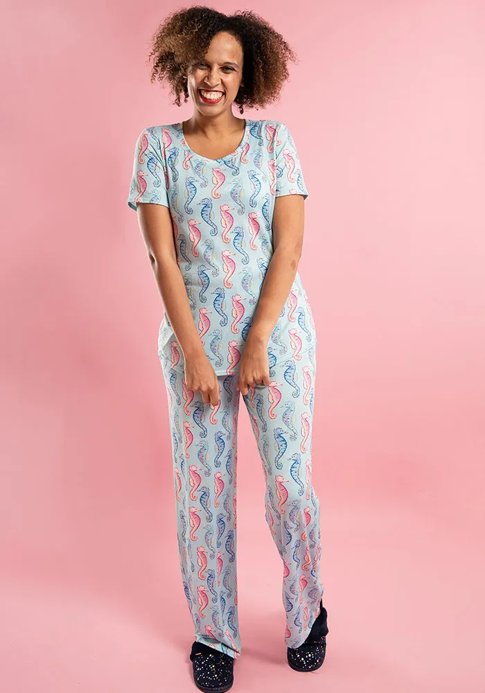 Pearlie Sea Horse Print Pyjama Set