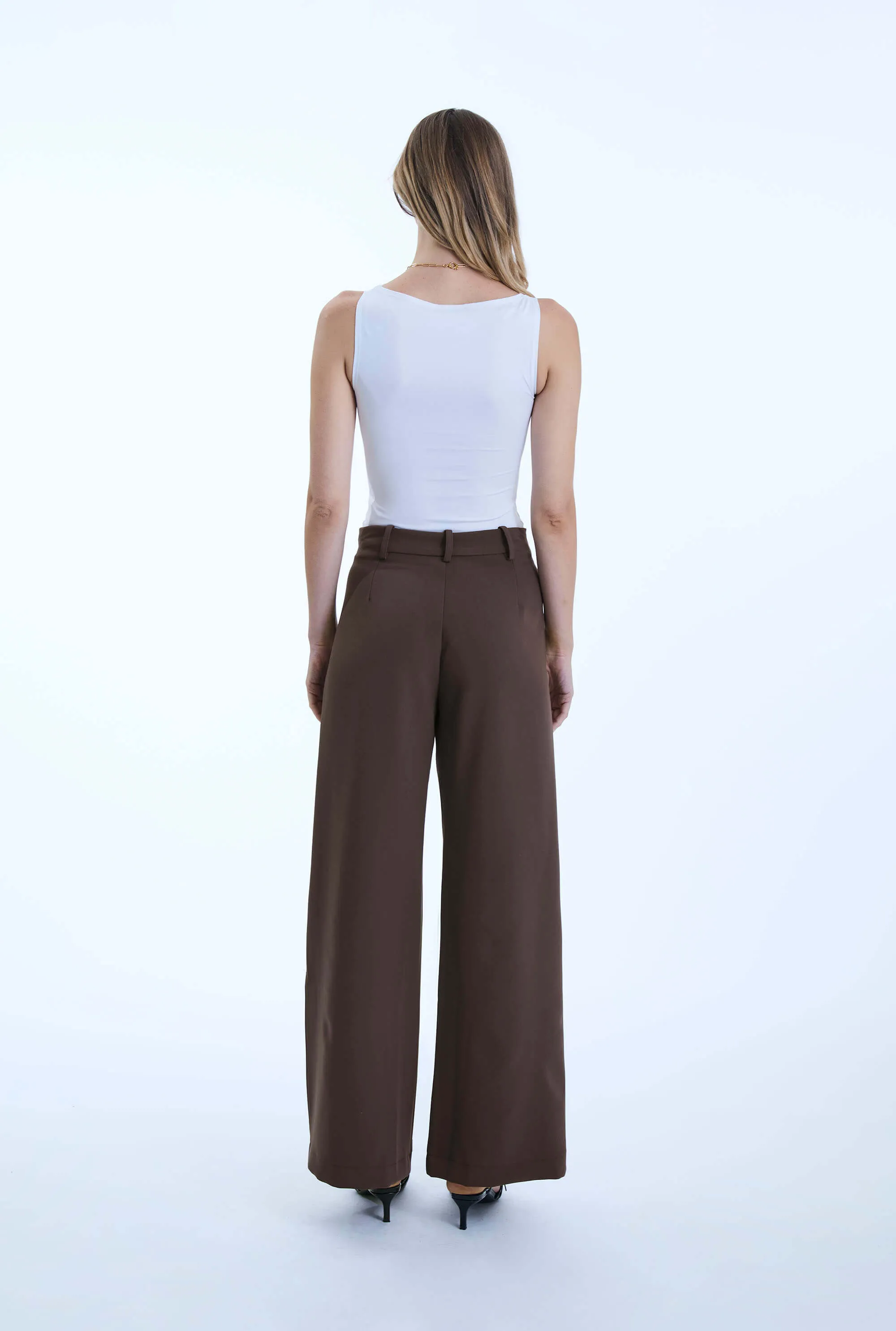 Pin Tuck Brown Trousers