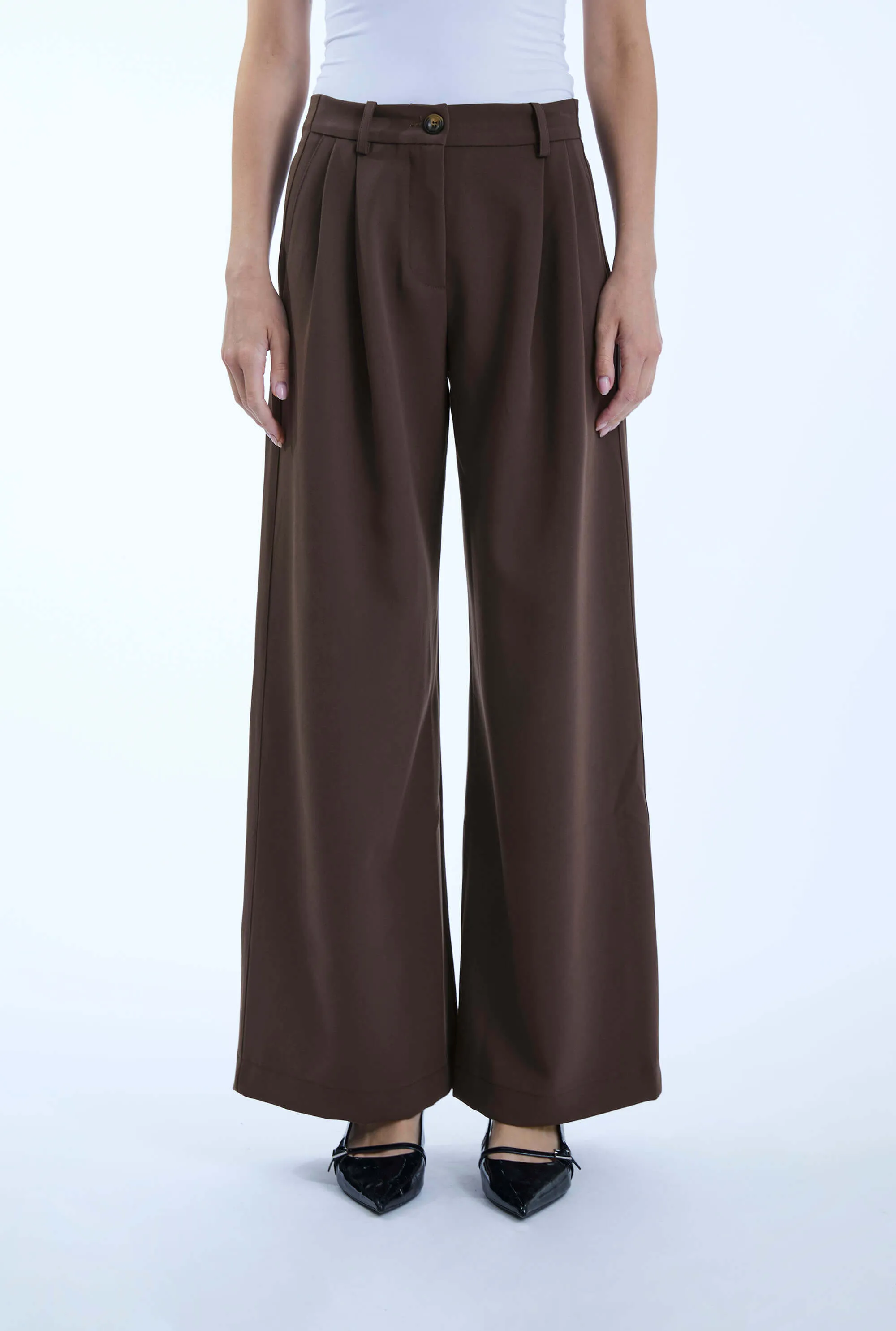 Pin Tuck Brown Trousers